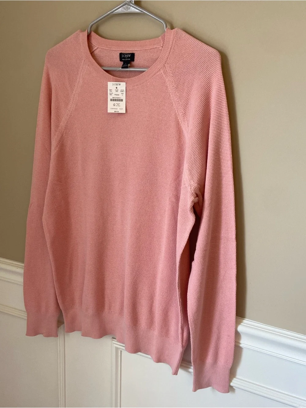 J. Crew Men’s  Pink Lightweight Cotton Sweater, Large, NWT, Smart Casual Coastal